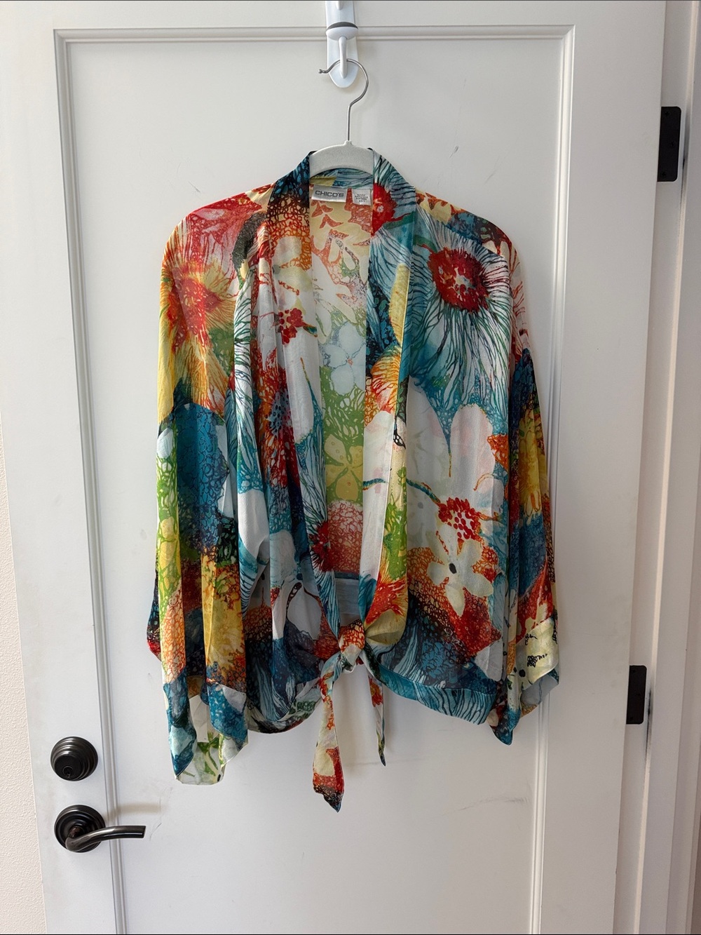 Chico's multi-color floral silk kimono top